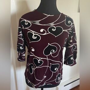 Ann Taylor Burgundy and Black Heart Pattern Blouse